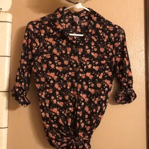 Button Up Floral Blouse w/ Front Tie